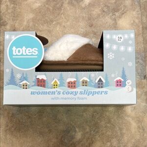 Totes Women's Cozy Slippers with Memory Foam - Brown and White